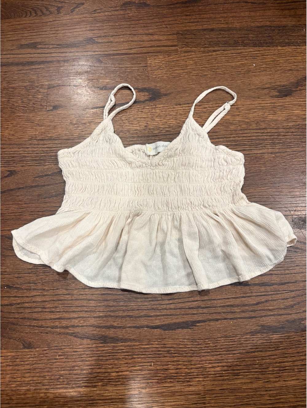 Ocean Drive Cream Smocked Peplum Cami Top Small